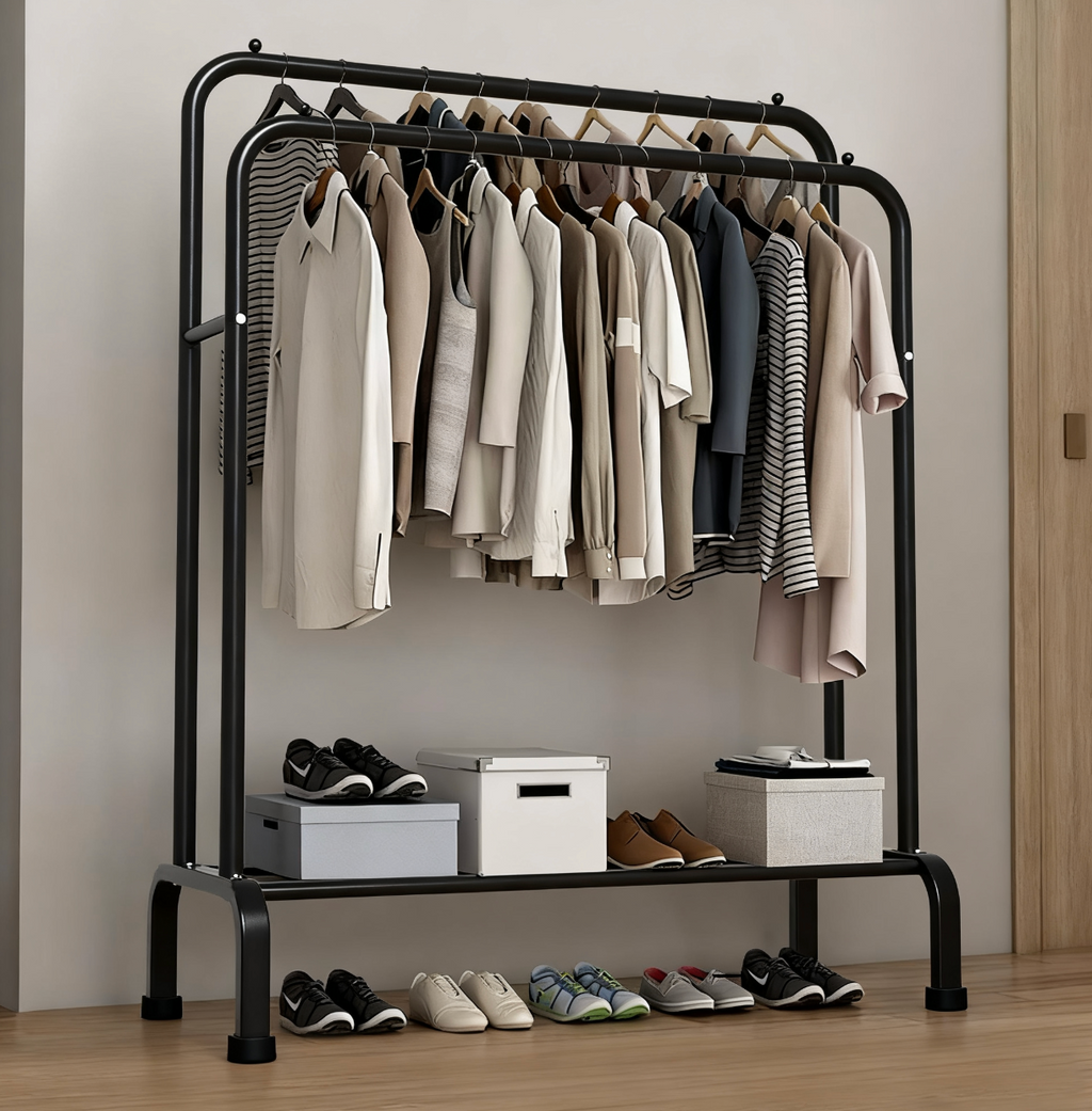 SpaceFlex Double-Rod Rolling Garment Rack