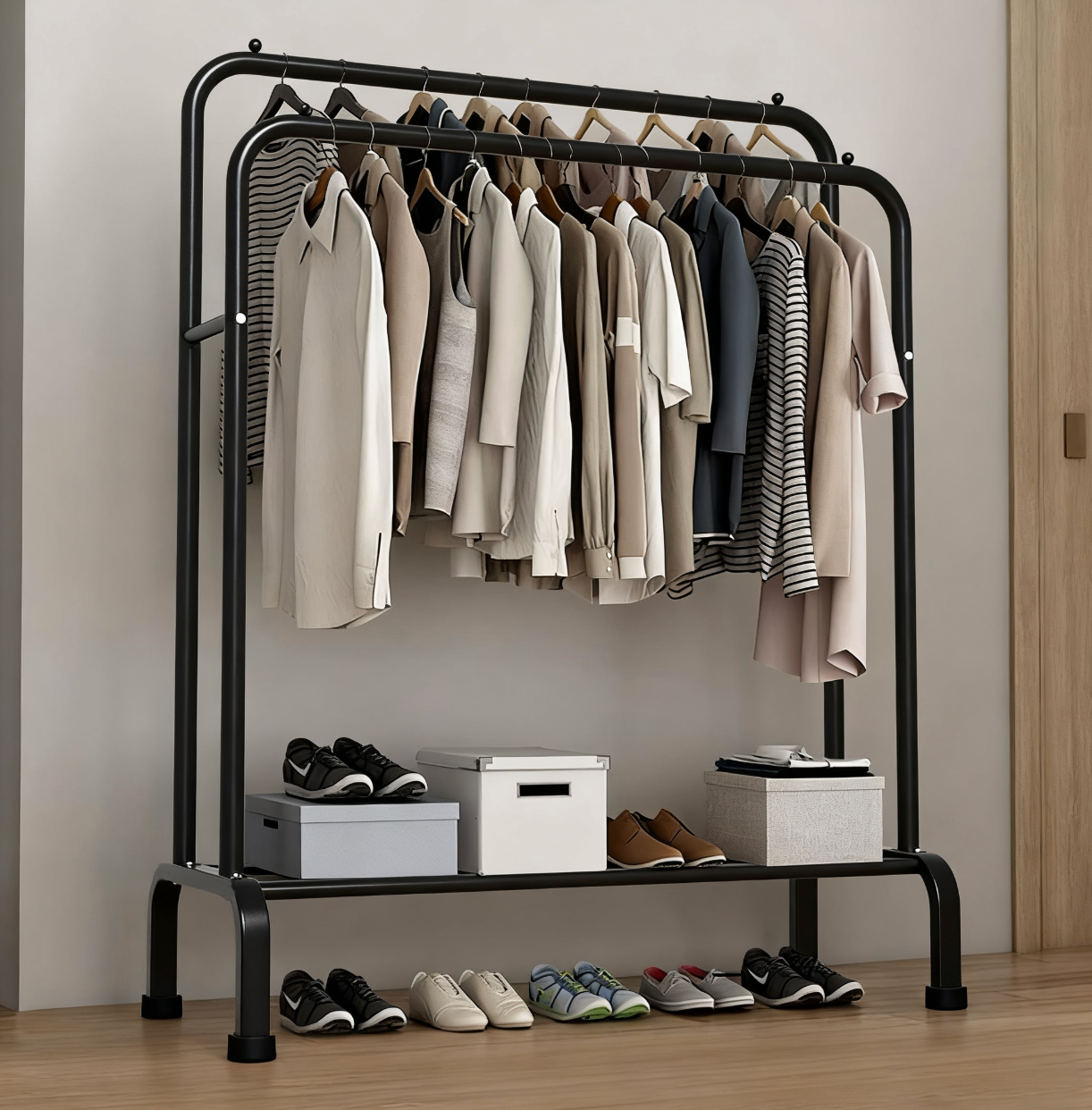 SpaceFlex Double-Rod Rolling Garment Rack