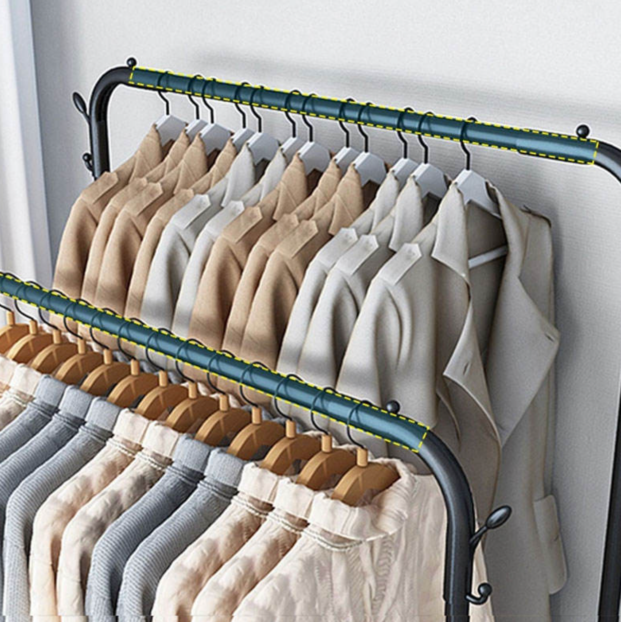 SpaceFlex Double-Rod Rolling Garment Rack